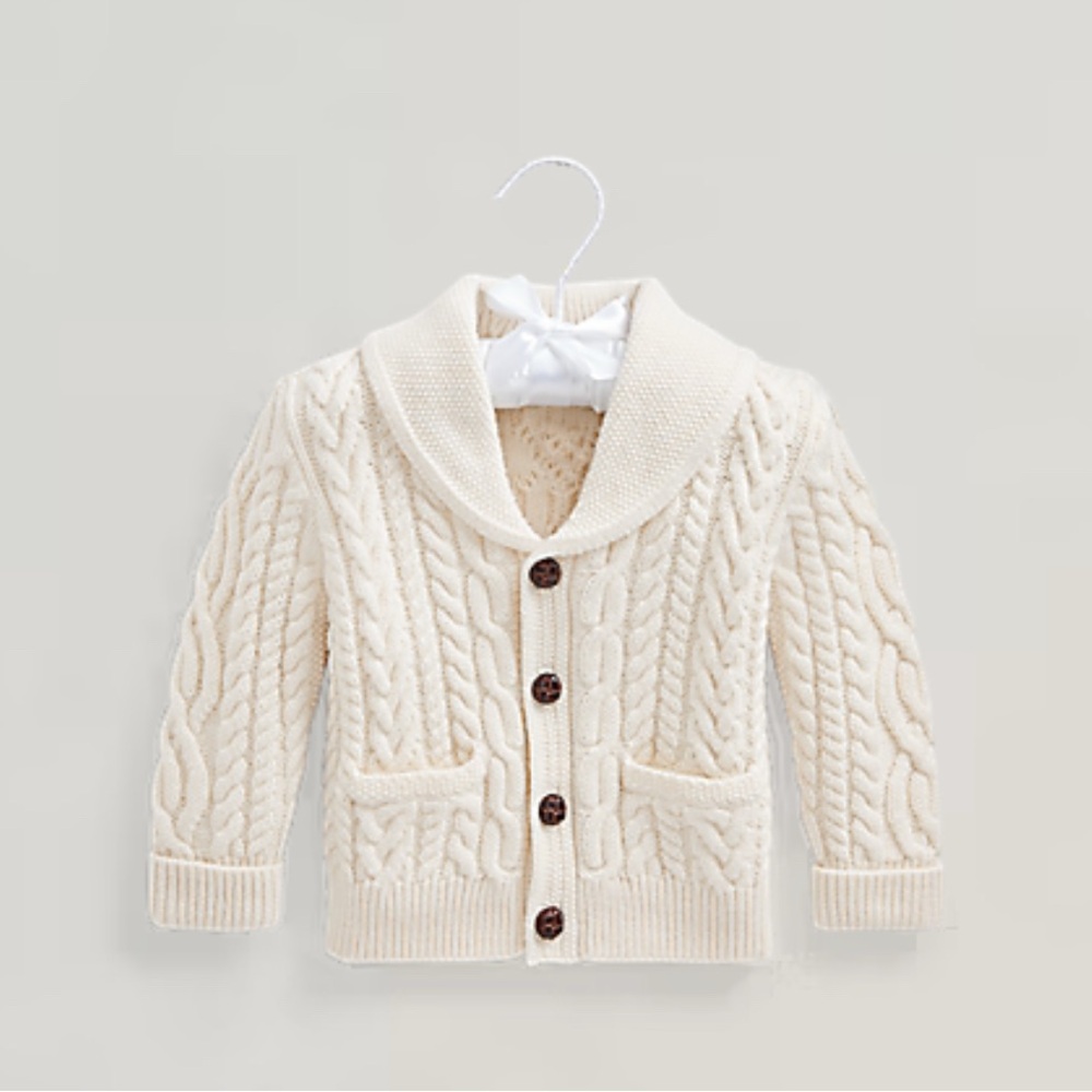 Ralph Lauren Cream Cable Knit Shawl Collar Sweater 9-12 mo